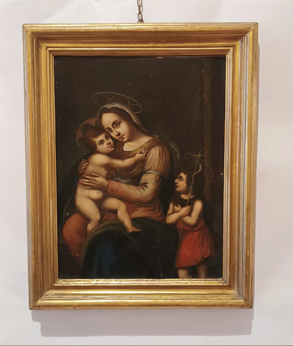 DIPINTO MADONNA CON BAMBINO E SAN GIOVANNI XVII SECOLO