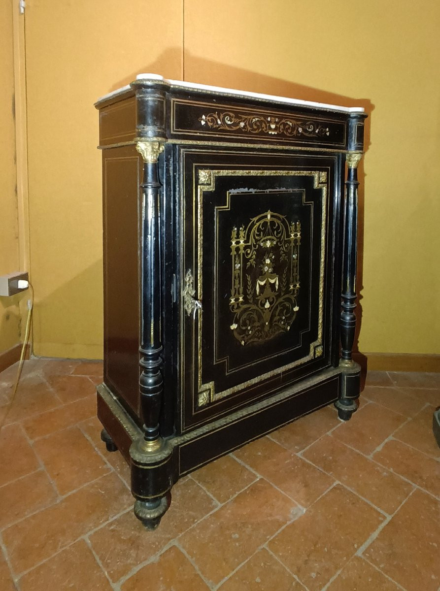 CREDENZINO BOULLE NAPOLEONE III META' XIX SECOLO-photo-2