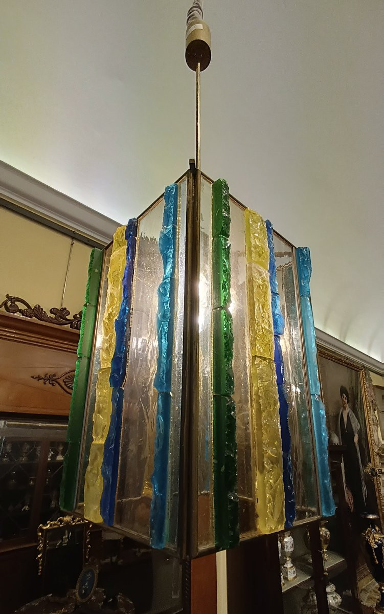 LAMPADARIO IN VETRO MULTICOLORE POLLONI ANNI '60 -photo-4