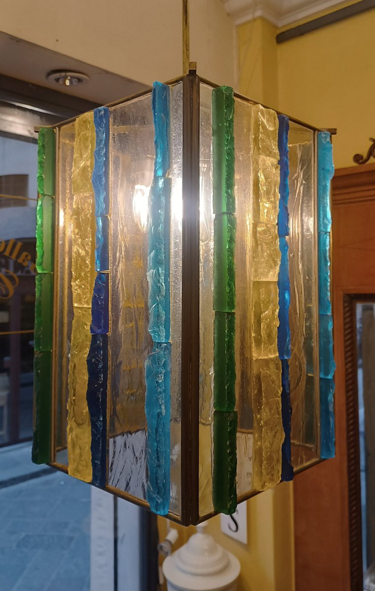 LAMPADARIO IN VETRO MULTICOLORE POLLONI ANNI '60 -photo-1