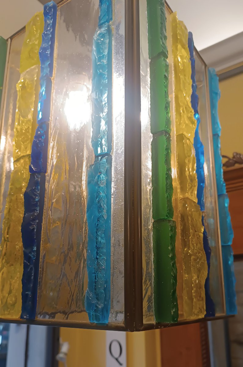 LAMPADARIO IN VETRO MULTICOLORE POLLONI ANNI '60 -photo-2