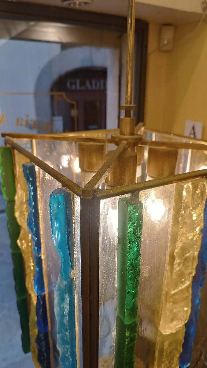 LAMPADARIO IN VETRO MULTICOLORE POLLONI ANNI '60 -photo-3