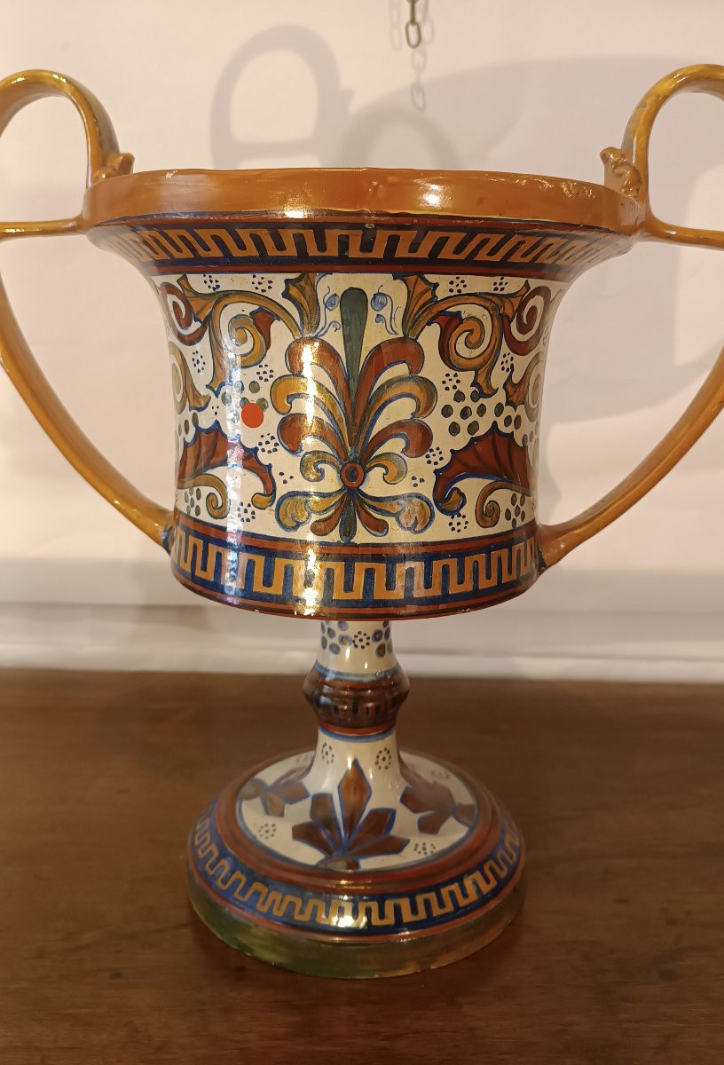 CRATERE IN MAIOLICA GUALDO TADINO PRIMI XX SECOLO -photo-2