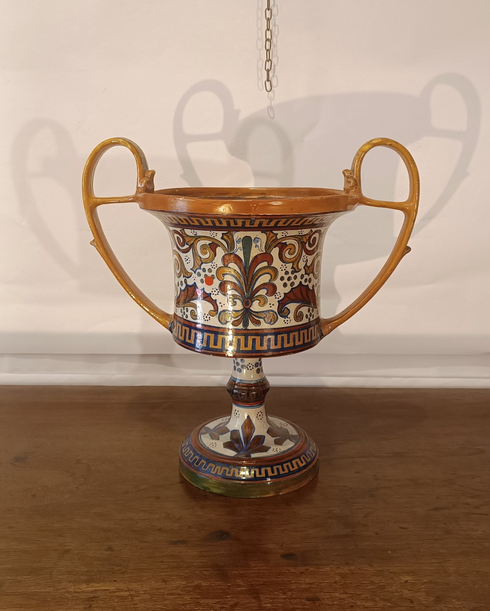 CRATERE IN MAIOLICA GUALDO TADINO PRIMI XX SECOLO 