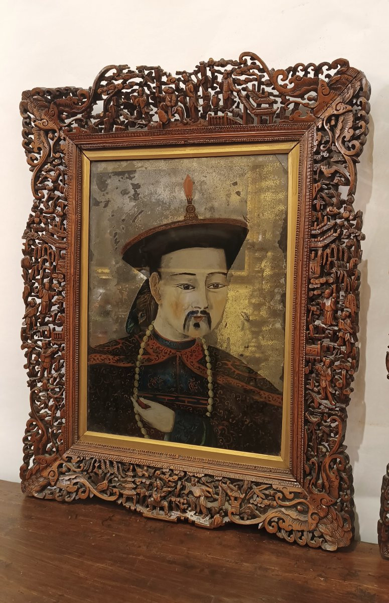 COPPIA DI DIPINTI A SPECCHIO QING FINE DEL XIX SECOLO-photo-2