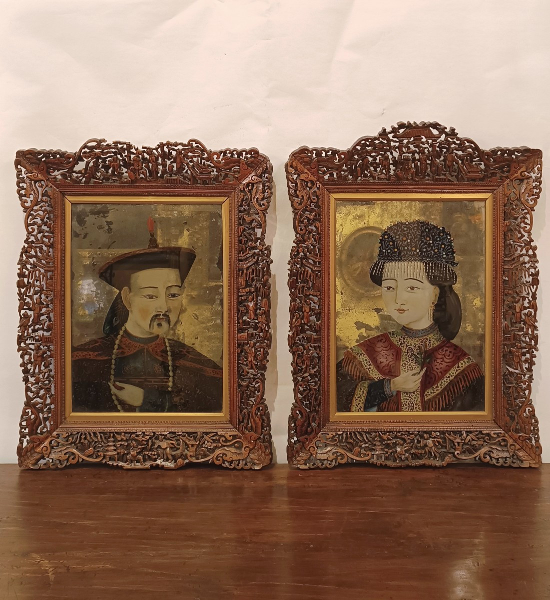 COPPIA DI DIPINTI A SPECCHIO QING FINE DEL XIX SECOLO-photo-1
