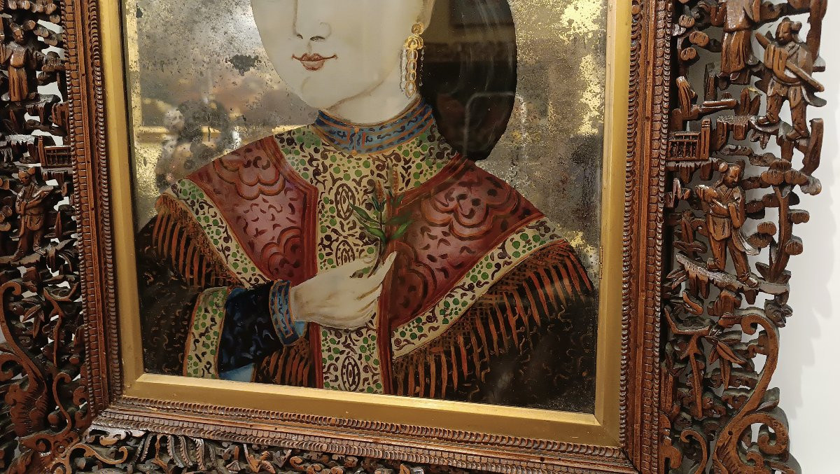 COPPIA DI DIPINTI A SPECCHIO QING FINE DEL XIX SECOLO-photo-3