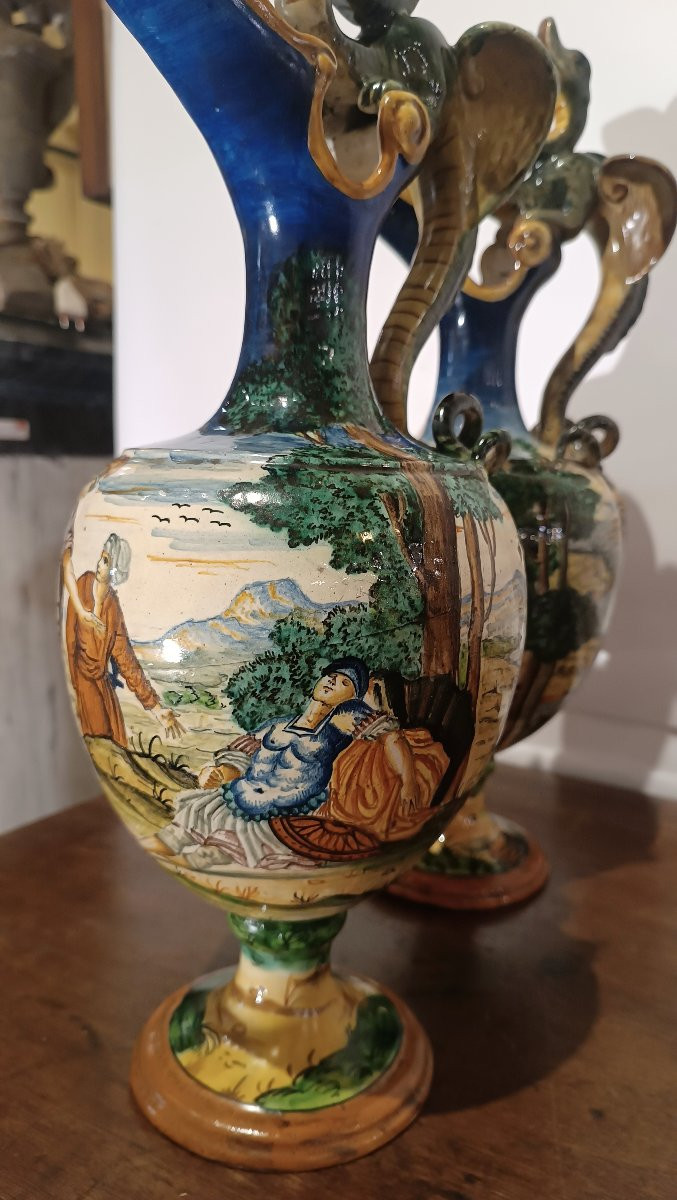 COPPIA DI VERSATOI ISTORIATI URBINO SECONDA META' DEL XIX SECOLO-photo-2