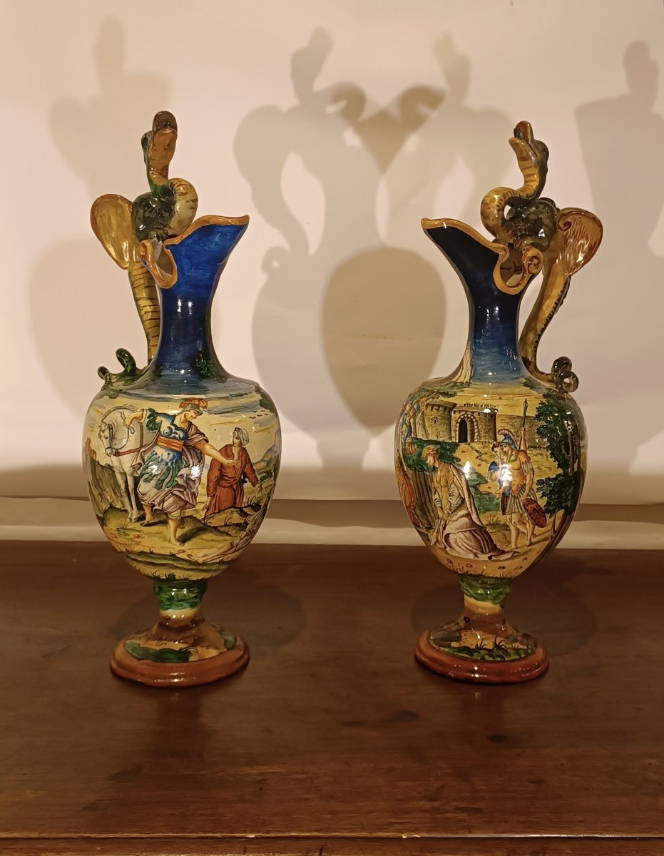 COPPIA DI VERSATOI ISTORIATI URBINO SECONDA META' DEL XIX SECOLO-photo-4