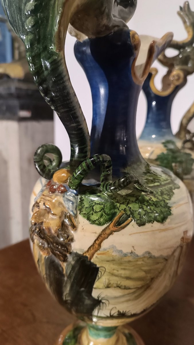 COPPIA DI VERSATOI ISTORIATI URBINO SECONDA META' DEL XIX SECOLO-photo-1