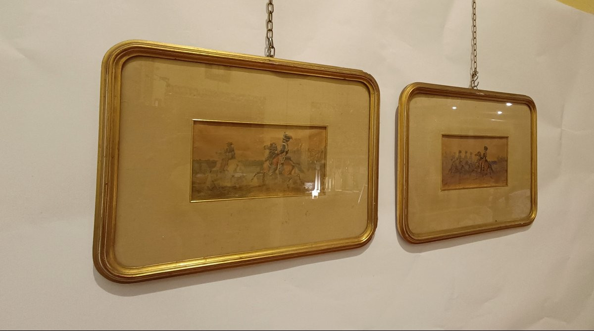 COPPIA DI QUADRETTI MILITARI SU CARTA FINE XIX SECOLO -photo-2