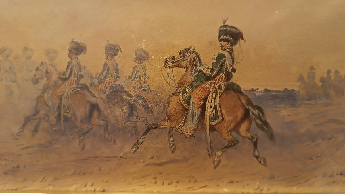 COPPIA DI QUADRETTI MILITARI SU CARTA FINE XIX SECOLO -photo-3