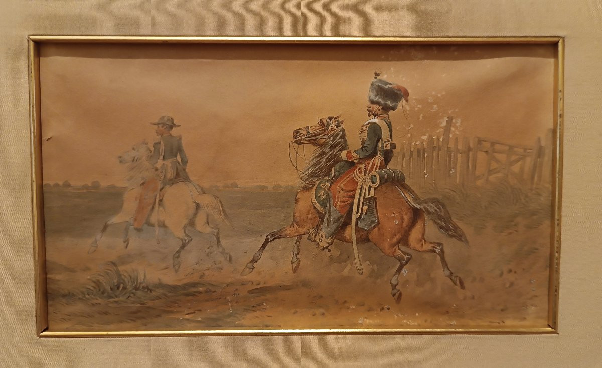 COPPIA DI QUADRETTI MILITARI SU CARTA FINE XIX SECOLO -photo-4