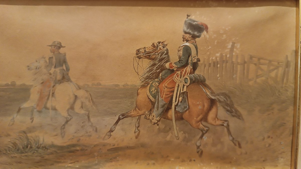 COPPIA DI QUADRETTI MILITARI SU CARTA FINE XIX SECOLO -photo-5