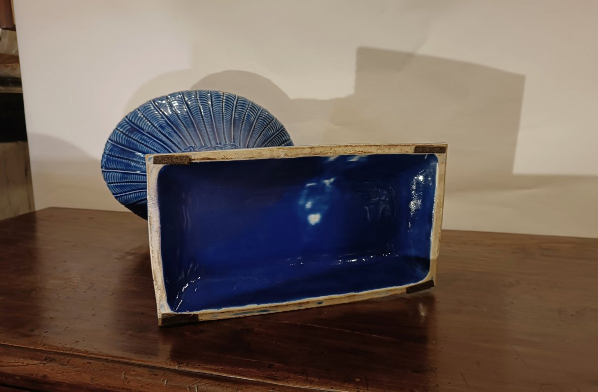 VASO IN MAIOLICA BLU SECONDA META' XIX SECOLO -photo-1