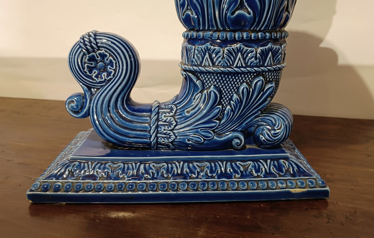 VASO IN MAIOLICA BLU SECONDA META' XIX SECOLO -photo-4