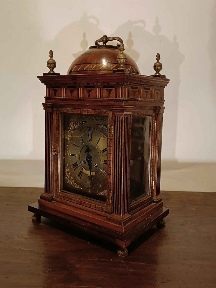 OROLOGIO CON CASSA IN LEGNO INTARSIATA FINE XVII SECOLO-photo-4