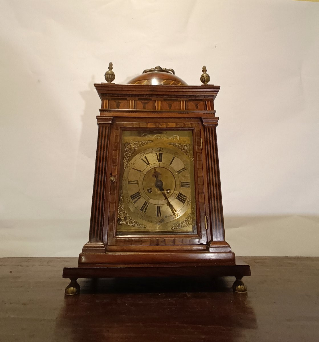 OROLOGIO CON CASSA IN LEGNO INTARSIATA FINE XVII SECOLO-photo-1