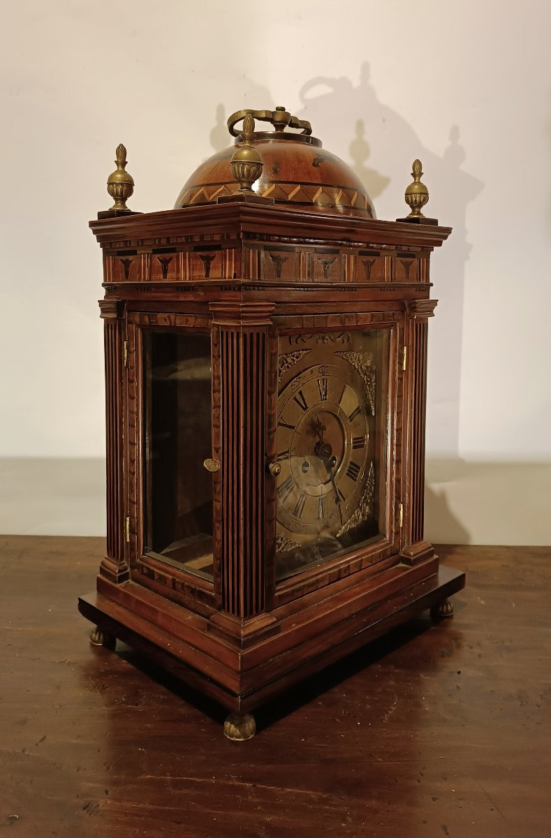 OROLOGIO CON CASSA IN LEGNO INTARSIATA FINE XVII SECOLO-photo-7