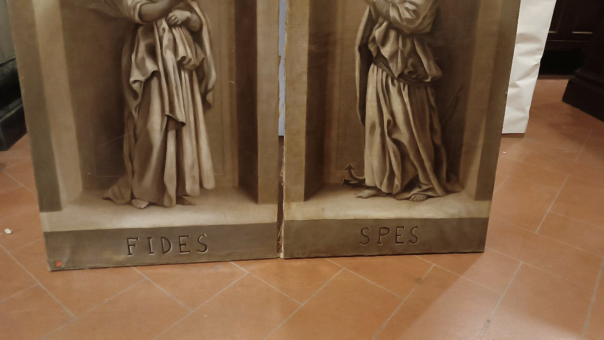 QUATTRO DIPINTI VIRTU' CARDINALI META' XVIII SECOLO-photo-2