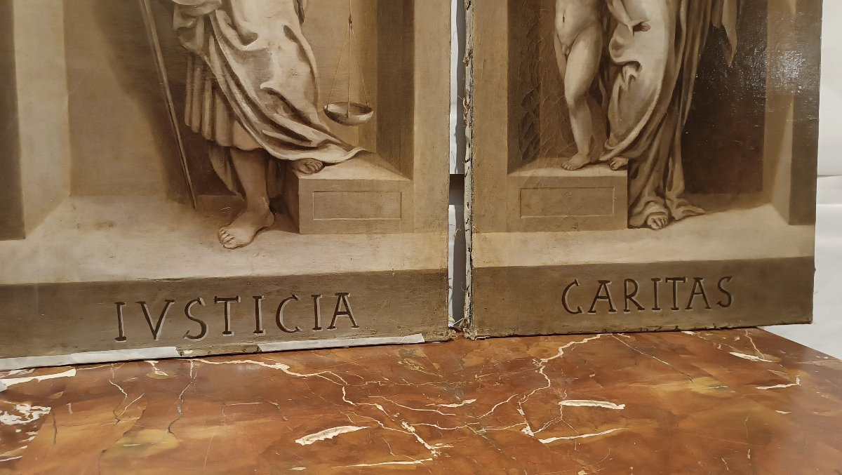 QUATTRO DIPINTI VIRTU' CARDINALI META' XVIII SECOLO-photo-3