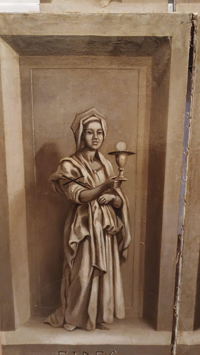 QUATTRO DIPINTI VIRTU' CARDINALI META' XVIII SECOLO-photo-2