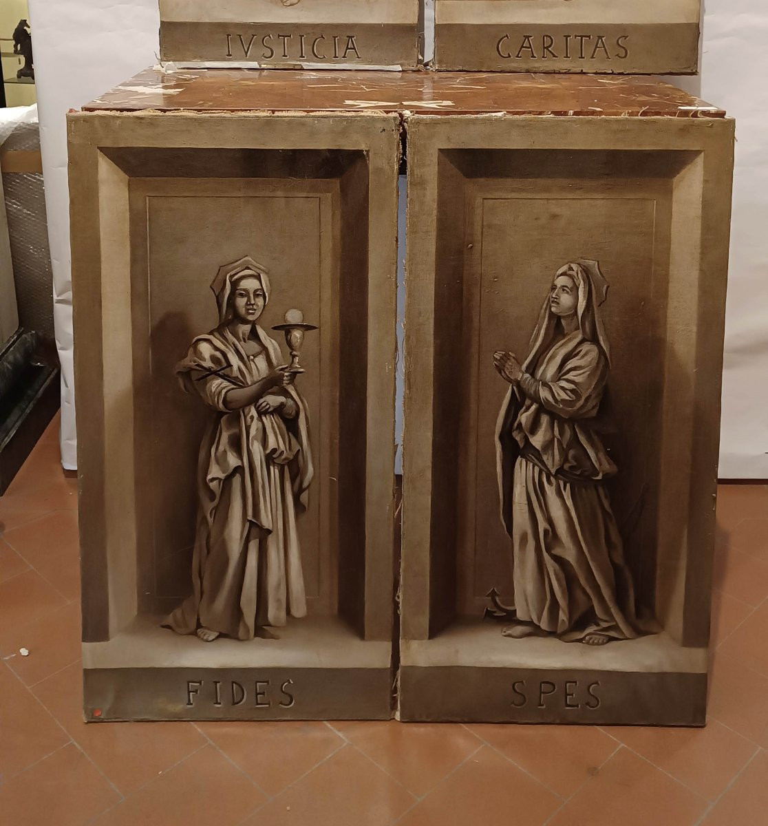 QUATTRO DIPINTI VIRTU' CARDINALI META' XVIII SECOLO-photo-4