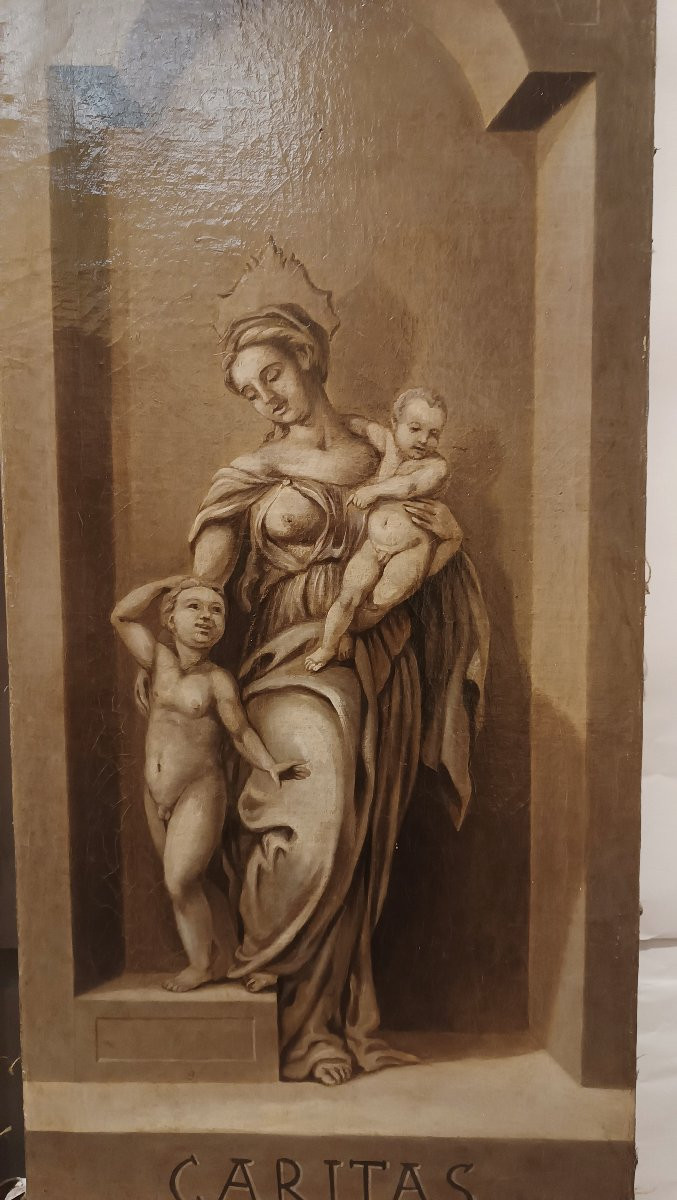 QUATTRO DIPINTI VIRTU' CARDINALI META' XVIII SECOLO-photo-5