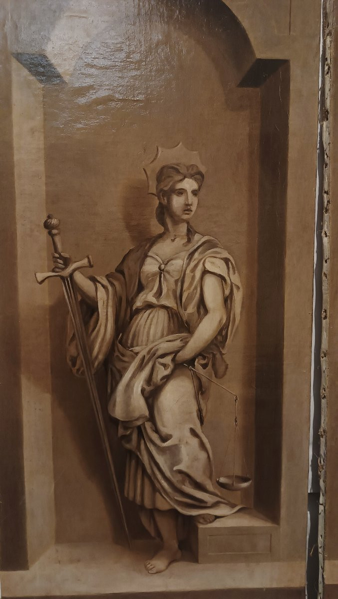 QUATTRO DIPINTI VIRTU' CARDINALI META' XVIII SECOLO-photo-6