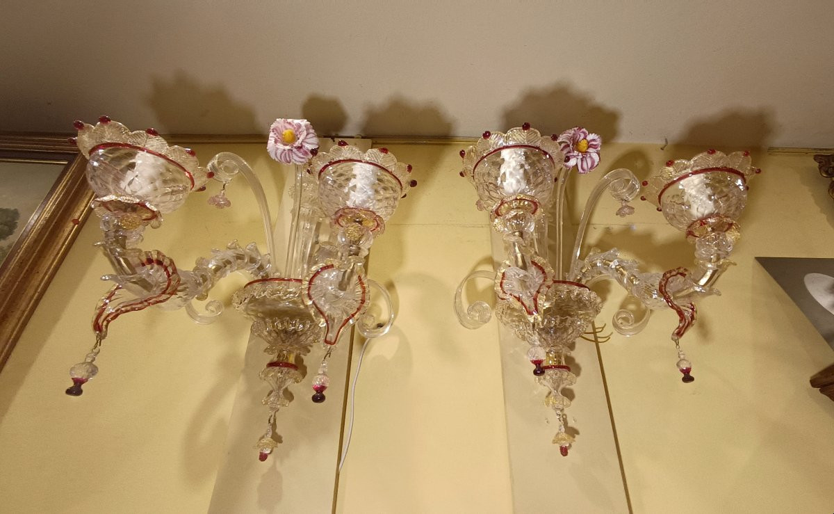 COPPIA DI APPLIQUES IN VETRO DI MURANO INIZI XX SECOLO -photo-6