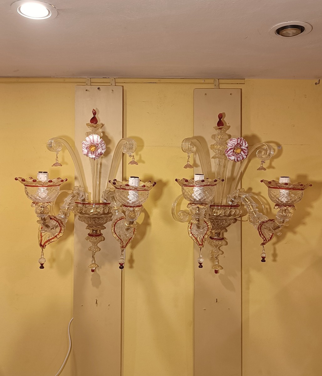 COPPIA DI APPLIQUES IN VETRO DI MURANO INIZI XX SECOLO 