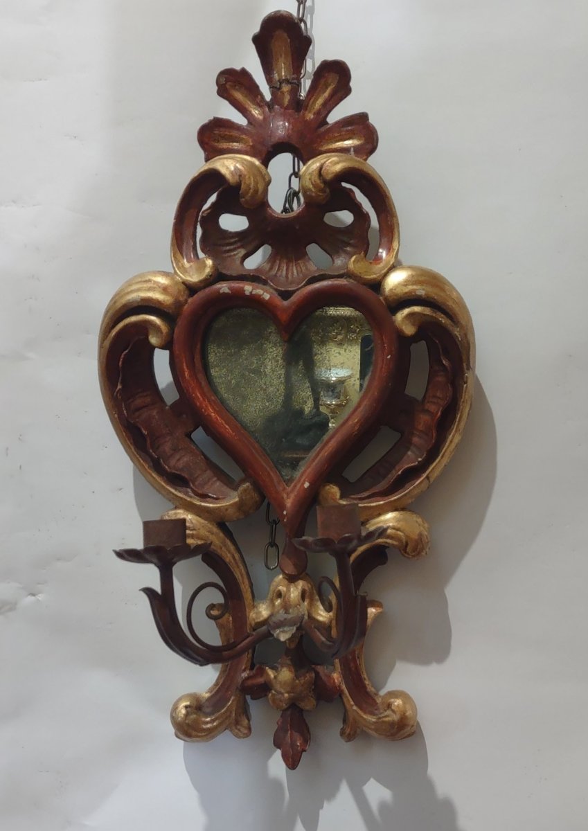 COPPIA DI APPLIQUES LACCATE E DORATE XVII SECOLO-photo-2