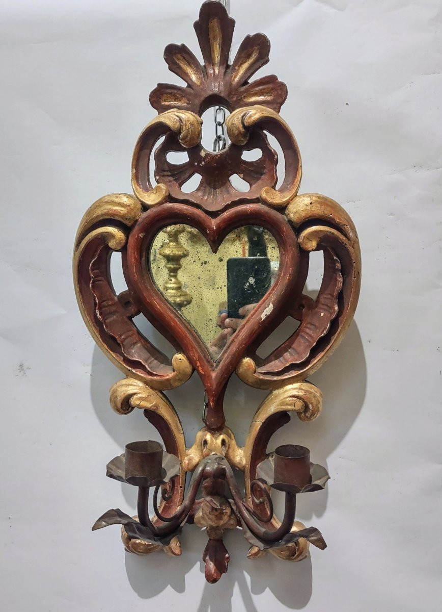 COPPIA DI APPLIQUES LACCATE E DORATE XVII SECOLO-photo-3