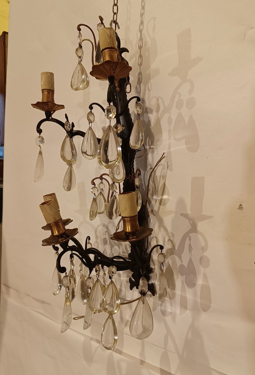 COPPIA DI APPLIQUES IN BRONZO E CRISTALLI PRIMI XX SECOLO -photo-4