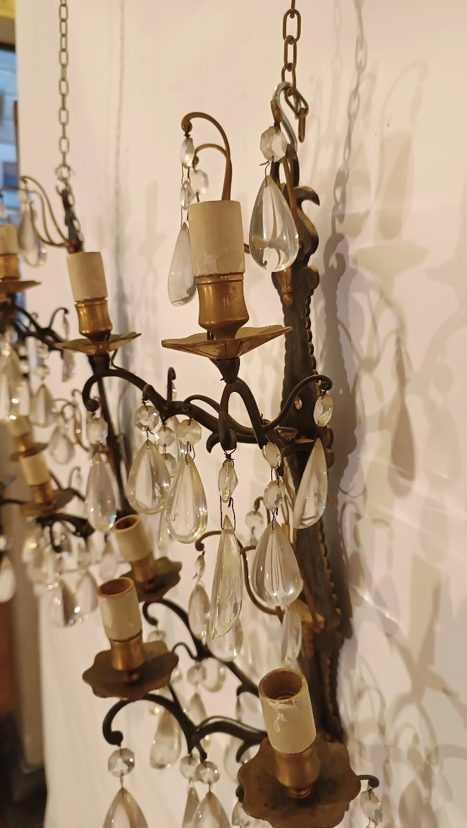 COPPIA DI APPLIQUES IN BRONZO E CRISTALLI PRIMI XX SECOLO -photo-1