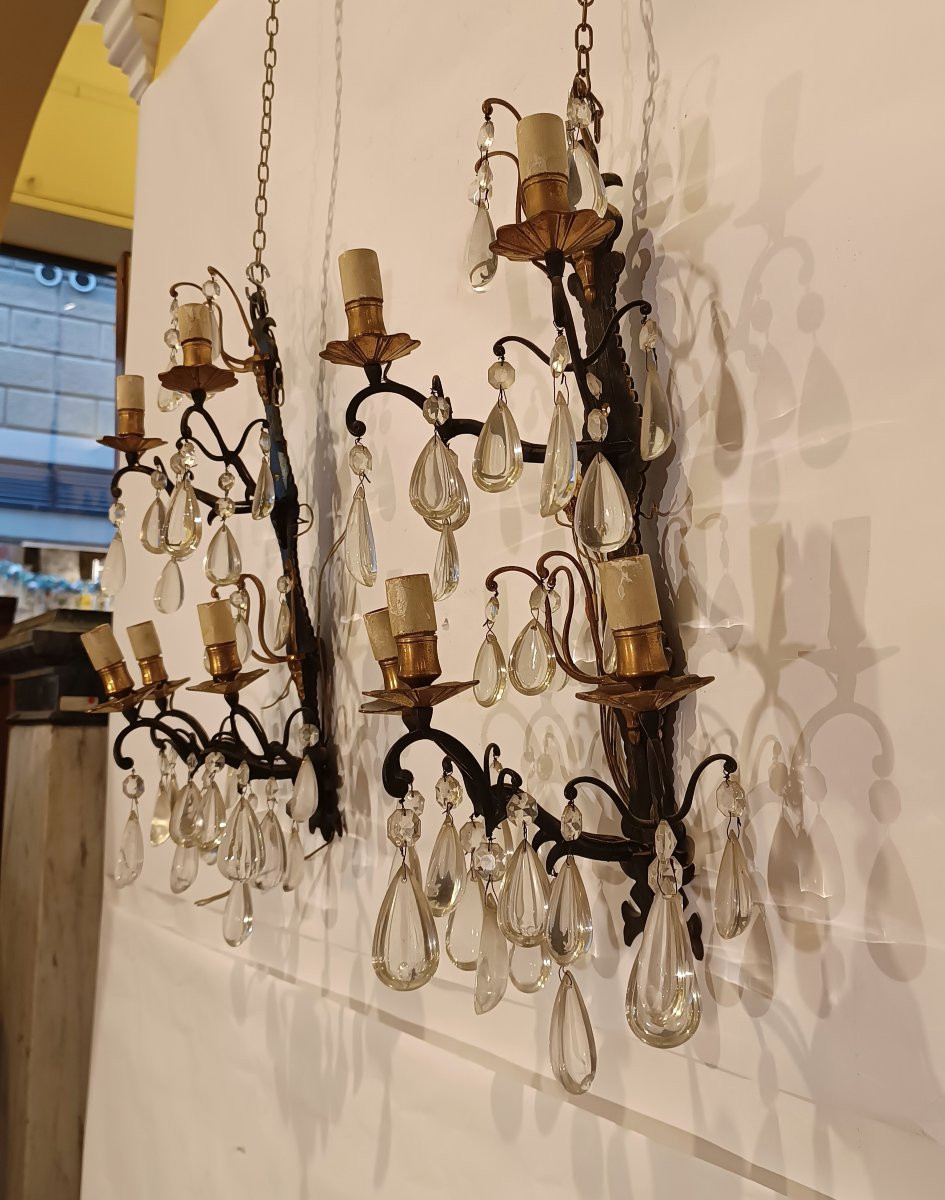 COPPIA DI APPLIQUES IN BRONZO E CRISTALLI PRIMI XX SECOLO -photo-2