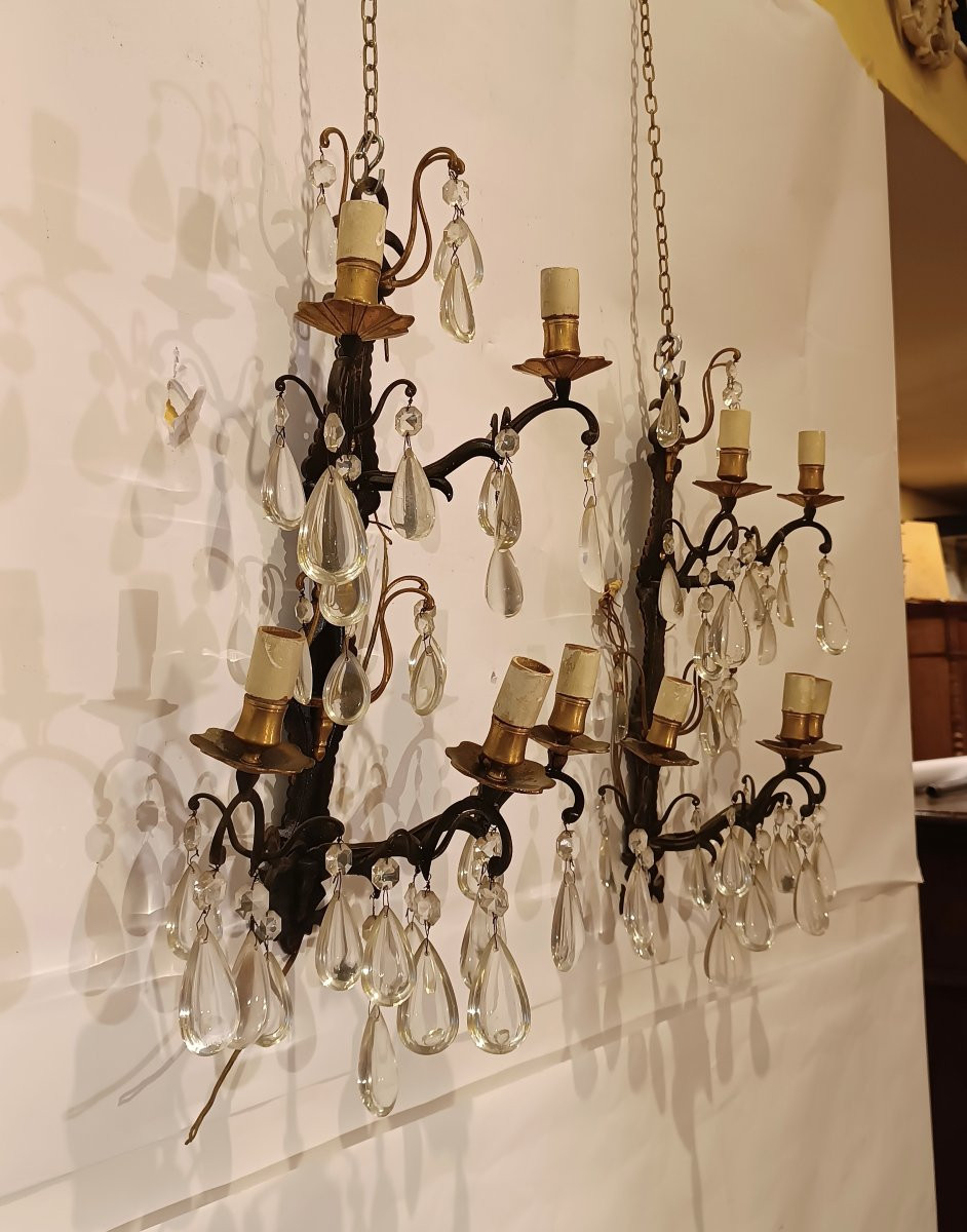 COPPIA DI APPLIQUES IN BRONZO E CRISTALLI PRIMI XX SECOLO -photo-3