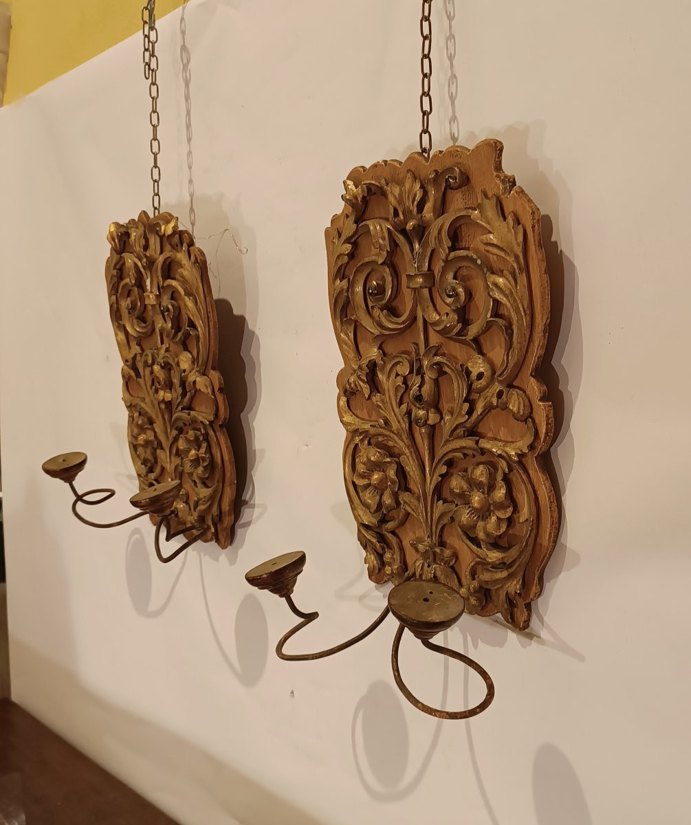 COPPIA DI APPLIQUES IN LEGNO DORATO FINE XVIII SECOLO-photo-2