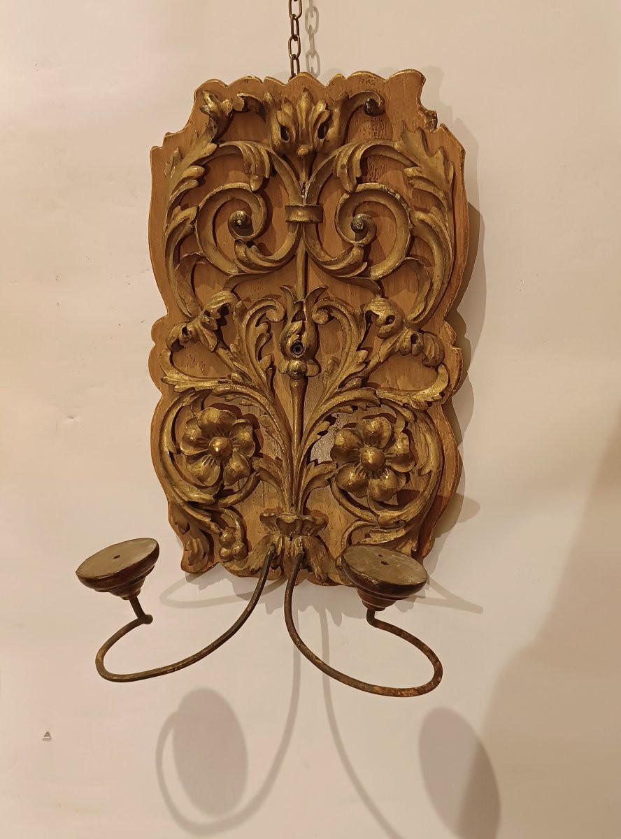 COPPIA DI APPLIQUES IN LEGNO DORATO FINE XVIII SECOLO-photo-3