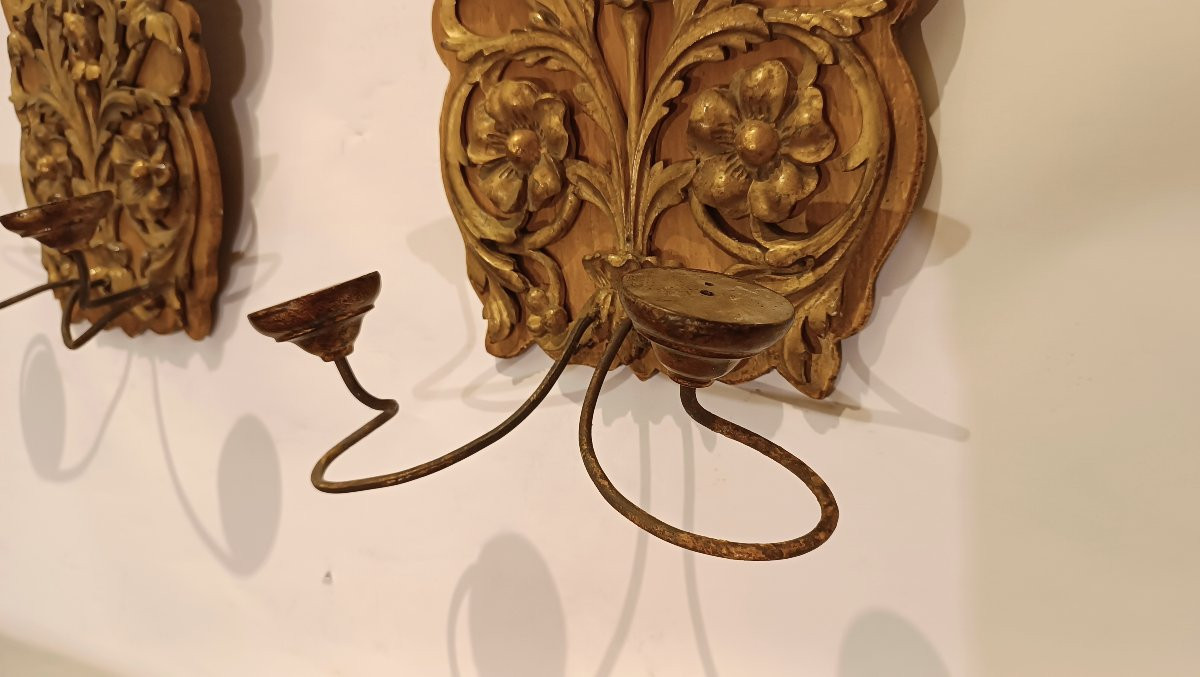 COPPIA DI APPLIQUES IN LEGNO DORATO FINE XVIII SECOLO-photo-4