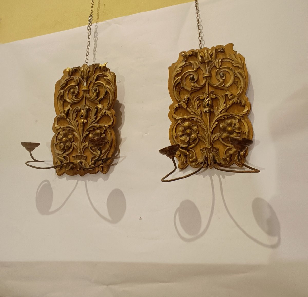 COPPIA DI APPLIQUES IN LEGNO DORATO FINE XVIII SECOLO-photo-2