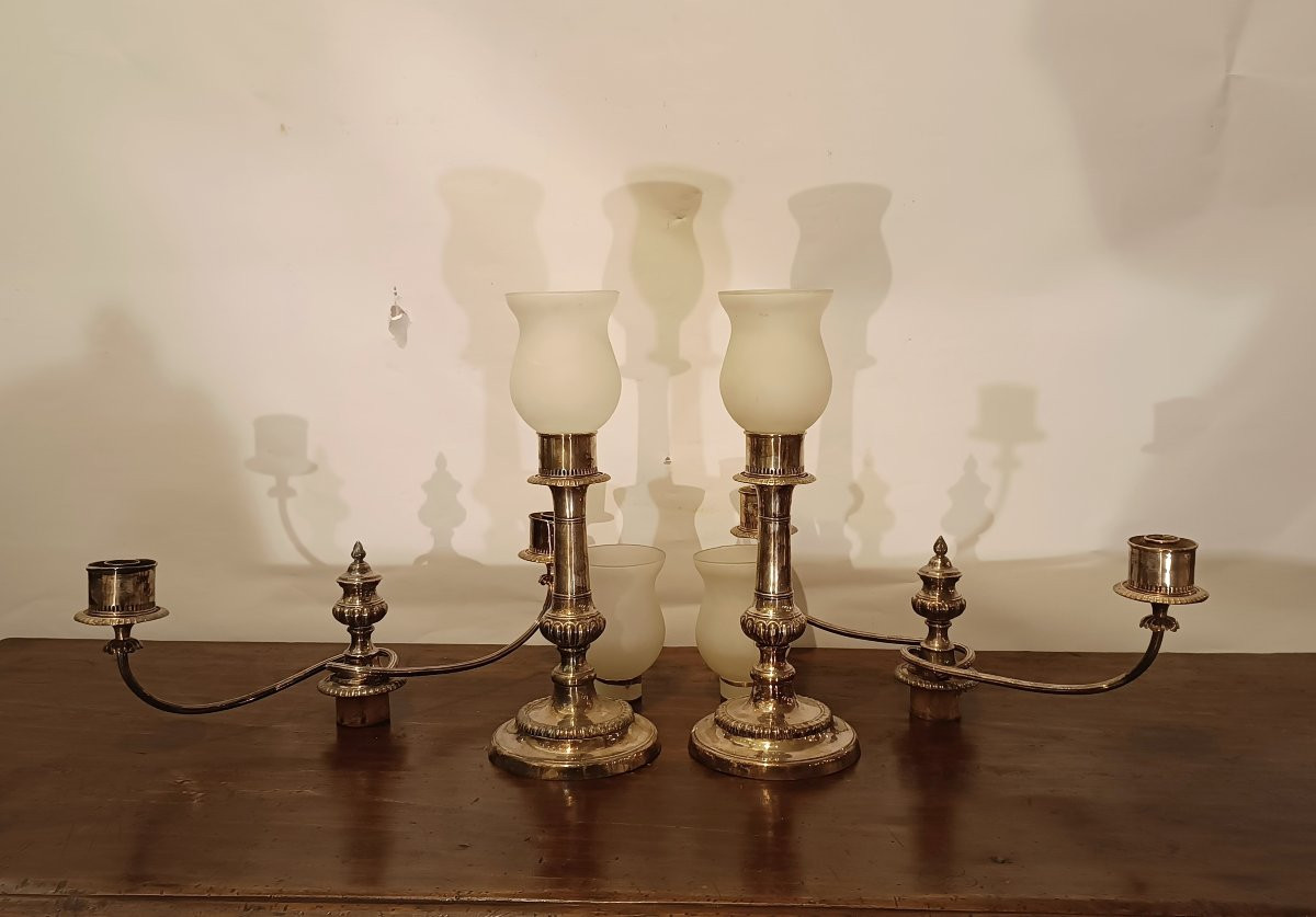 CANDELIERI IN SILVER PLATE SECONDA META' XIX SECOLO-photo-3