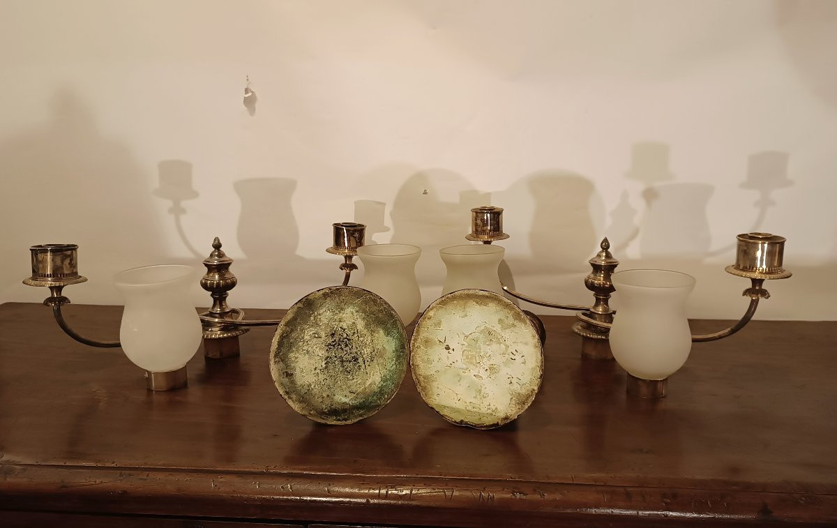 CANDELIERI IN SILVER PLATE SECONDA META' XIX SECOLO-photo-4