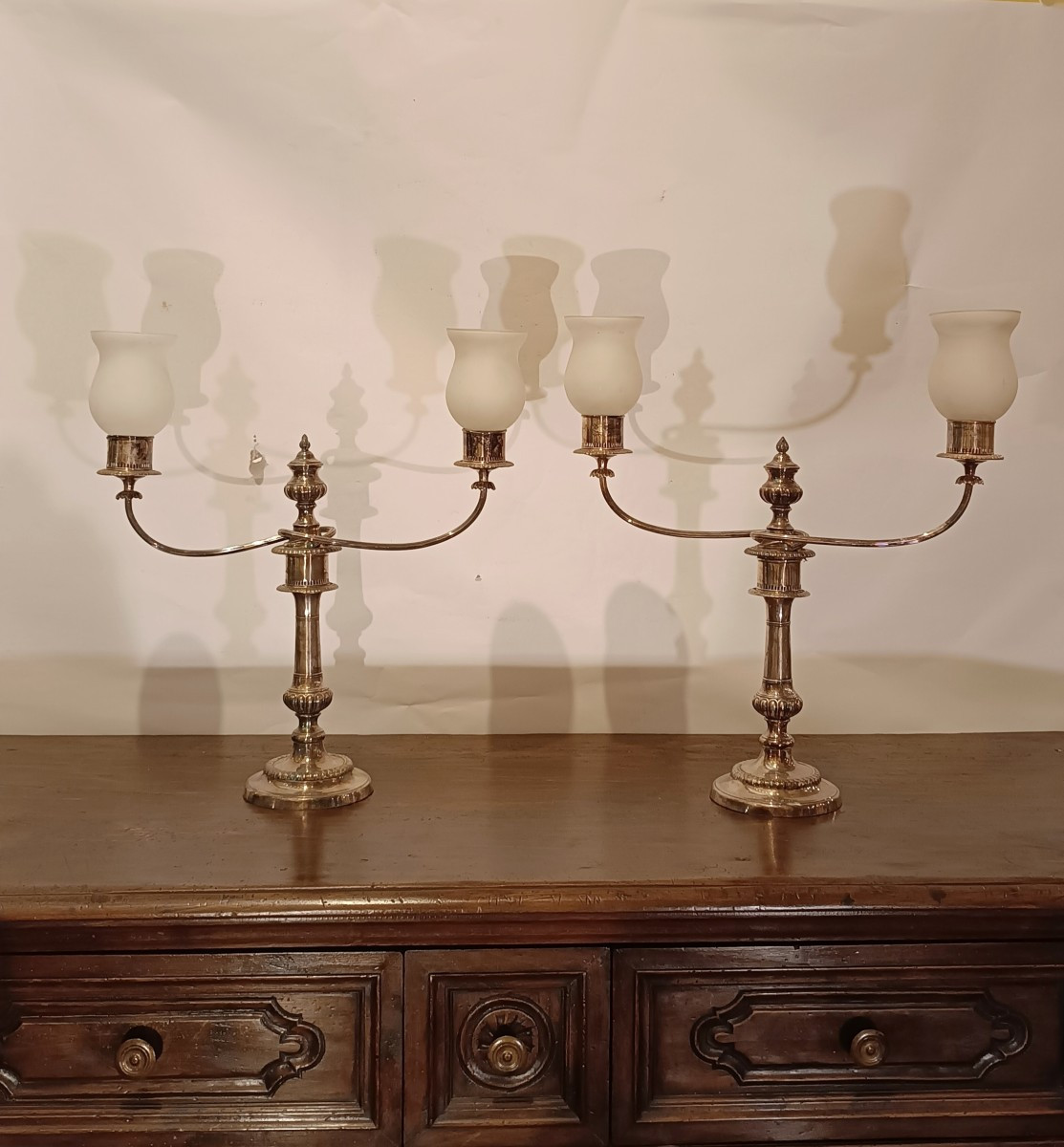 CANDELIERI IN SILVER PLATE SECONDA META' XIX SECOLO