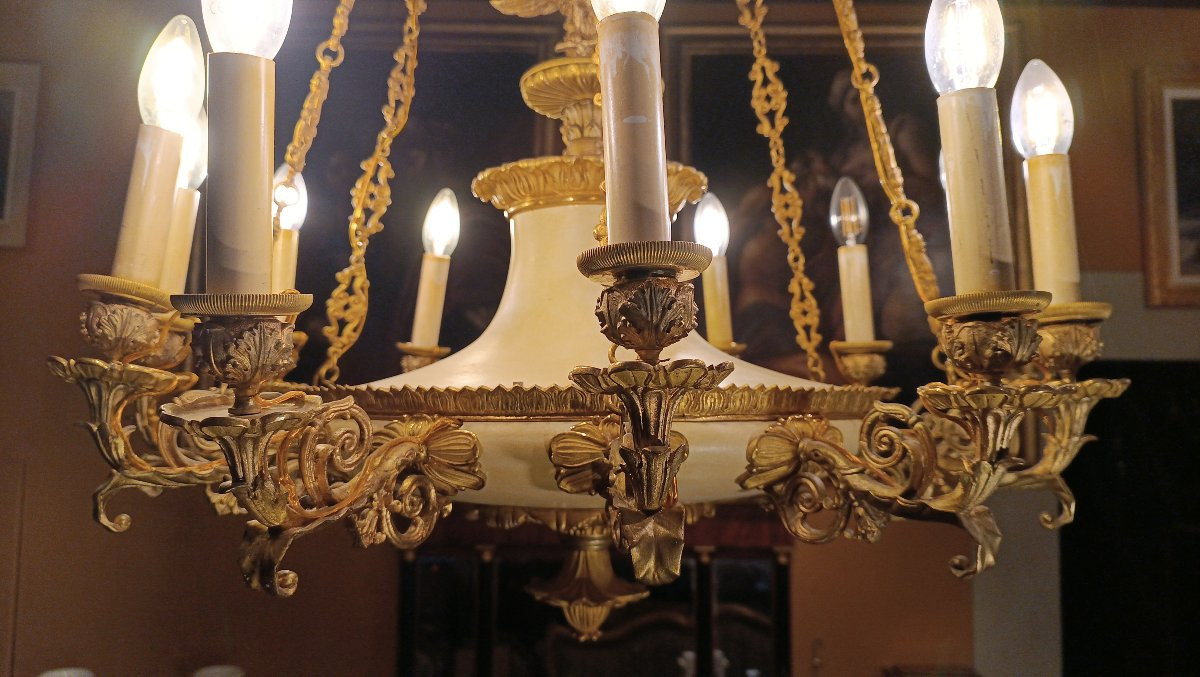 LAMPADARIO IMPERO IN BRONZO SECONDA META' XIX SECOLO-photo-3