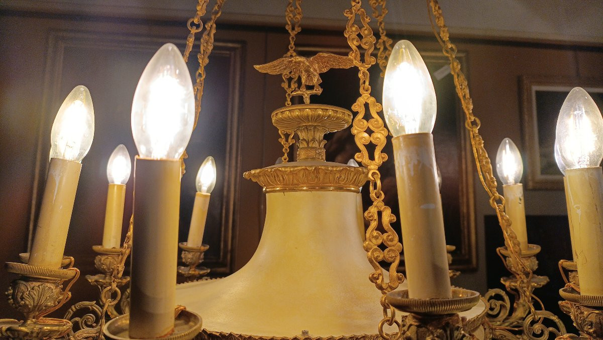 LAMPADARIO IMPERO IN BRONZO SECONDA META' XIX SECOLO-photo-4