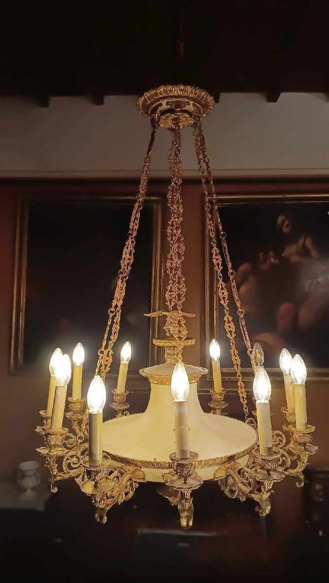 LAMPADARIO IMPERO IN BRONZO SECONDA META' XIX SECOLO