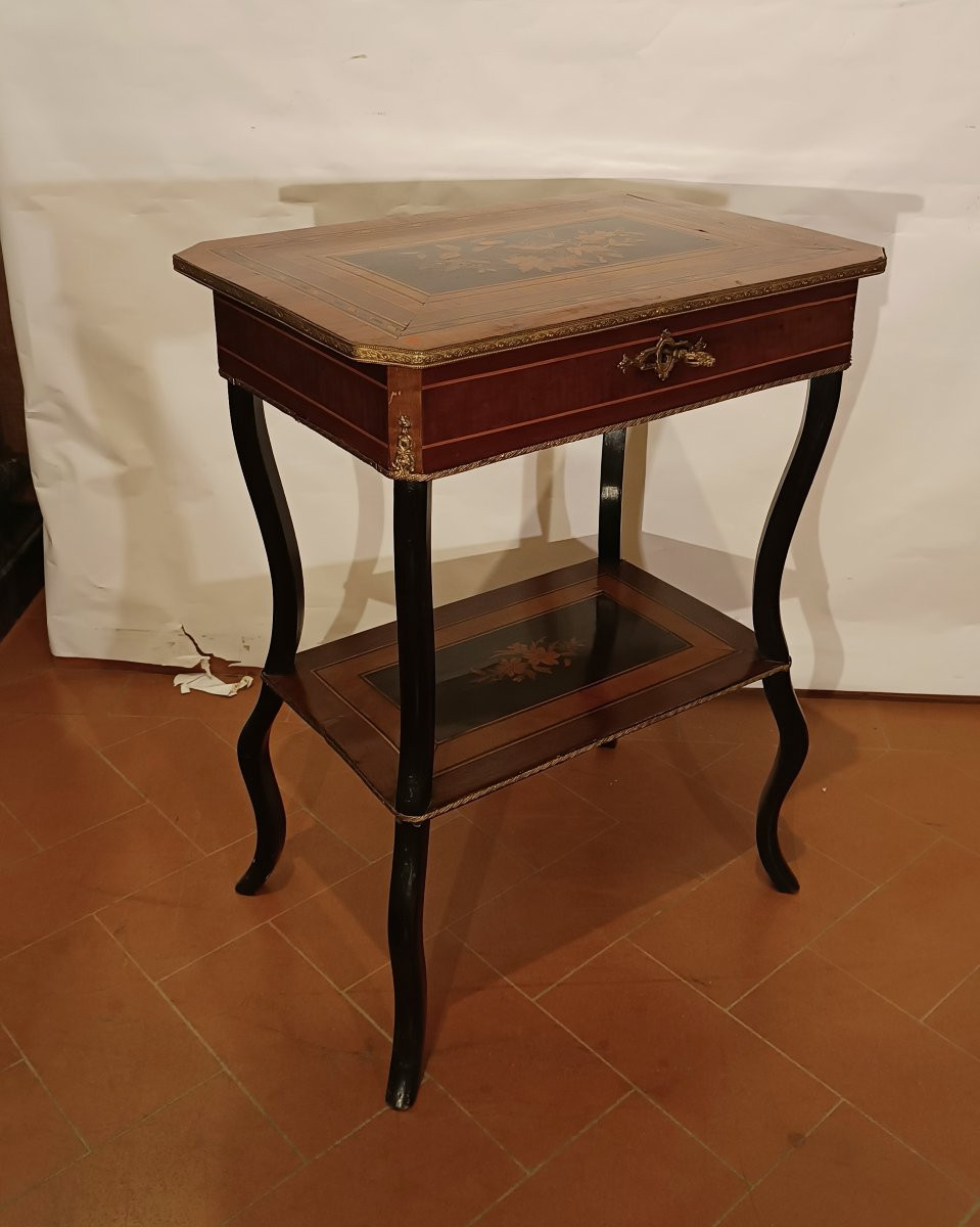 TAVOLINO DA LAVORO INTARSIATO SECONDA META' XIX SECOLO-photo-3