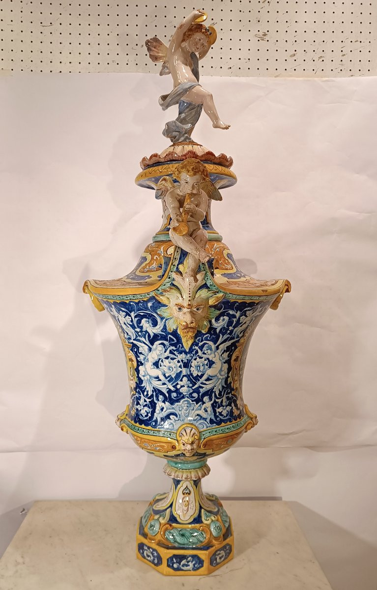 GRANDE VASO IN MAIOLICA POLICROMA JAFET TORELLI SECONDA META' XIX SECOLO-photo-3
