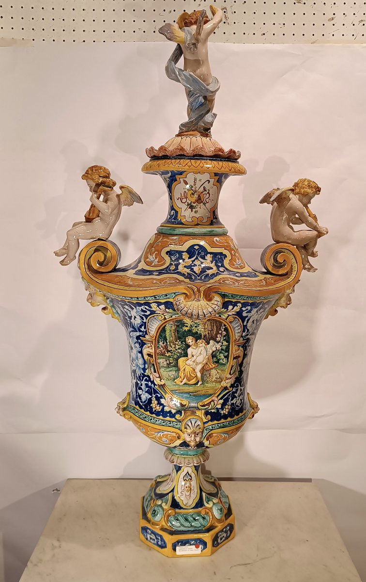 GRANDE VASO IN MAIOLICA POLICROMA JAFET TORELLI SECONDA META' XIX SECOLO-photo-4